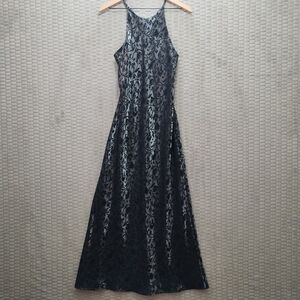 Silver and Black Racerback Floral Maxi Slip Dress-Y2K-90s-Vintage